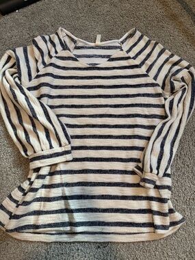 Perseption Concepts Striped Knit Top - Navy & Cream